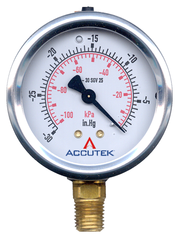 Fairview 30-0Vac Liquid Gauge;4in Face;1/4MPT Stem PG-30SGV25 | RogueFuel.ca